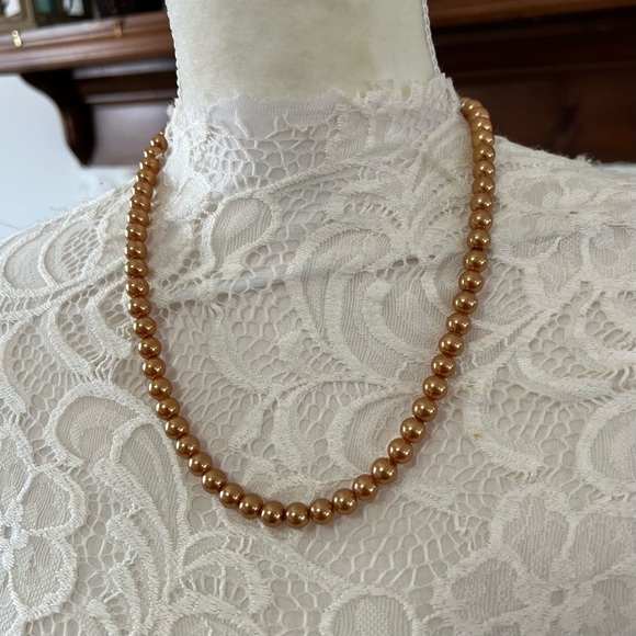 Vintage Jewelry - Vintage Gold Beaded Glass Pearls Necklace